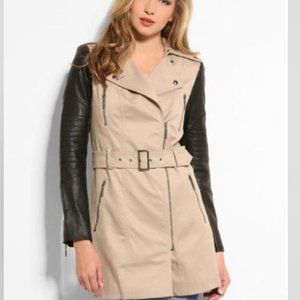 GUESS Trench Coat with Faux Leather Sleeves